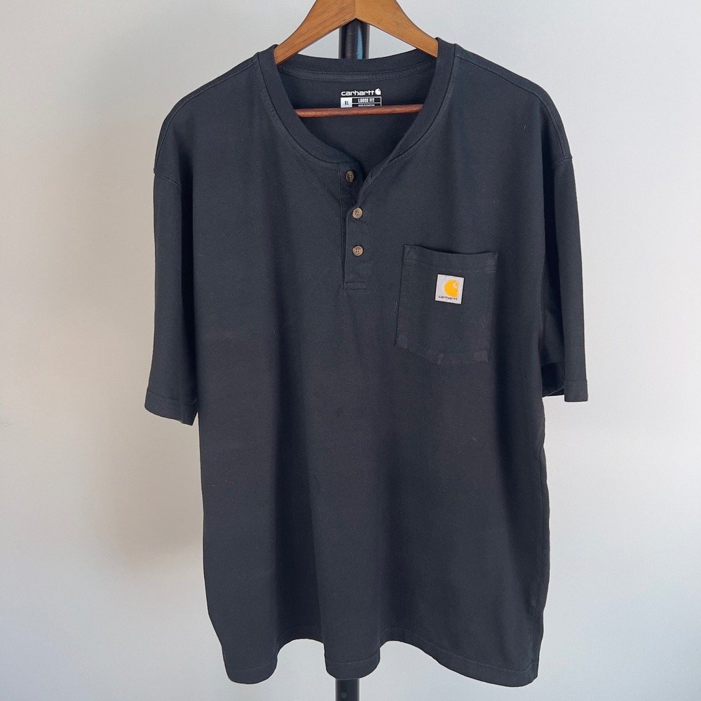 Carhartt Mens XL Loose Fit Black Henley Short Sleeve Pocket T-Shirt K84 BLK